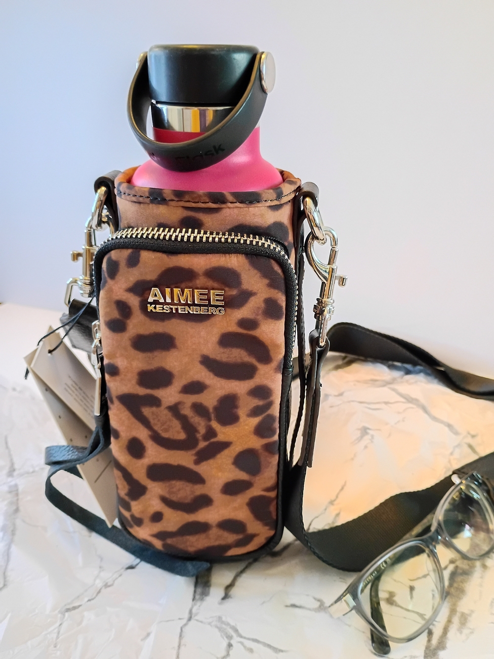 Aimee Kestenberg Leopard Print Crossbody Bottle Bag with Silver Accents